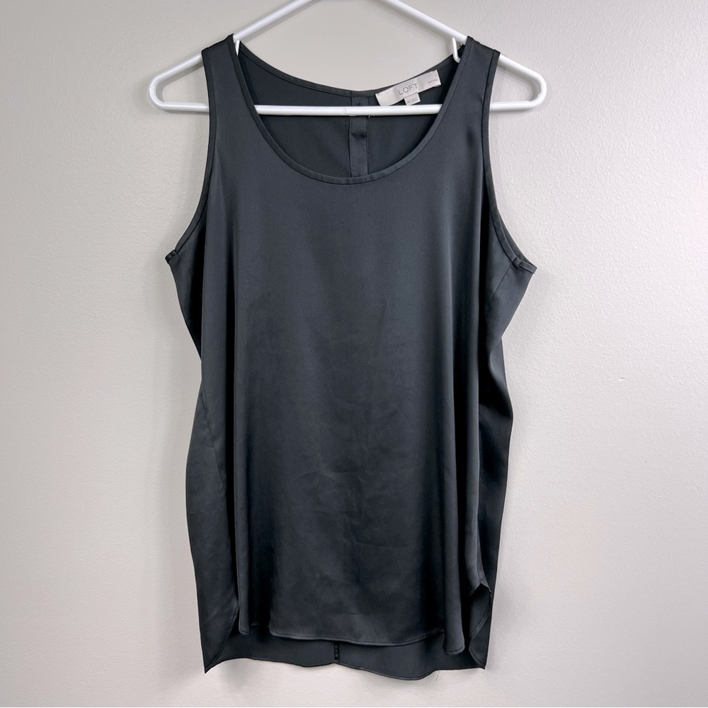 Loft button down back black classic sleeveless top Sz MP
